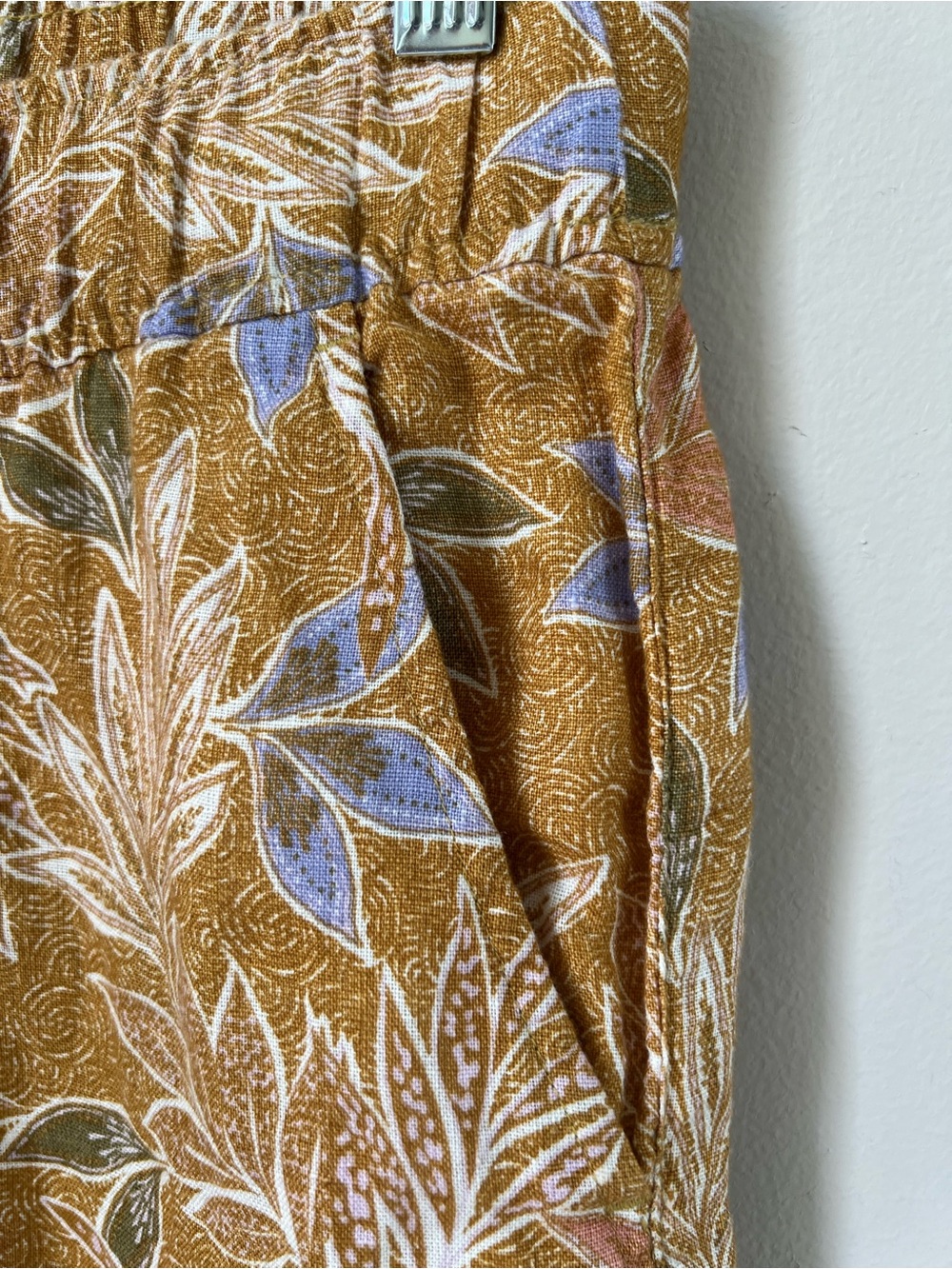 Cynthia Rowley Linen Floral Wide Leg Ankle Pants Mustard Floral Size L - Picture 5 of 14